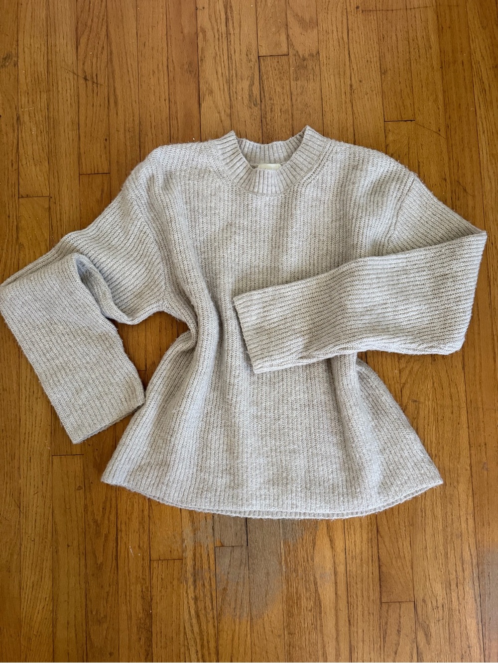 Cozy Light Taupe Ribbed Crewneck Sweater
